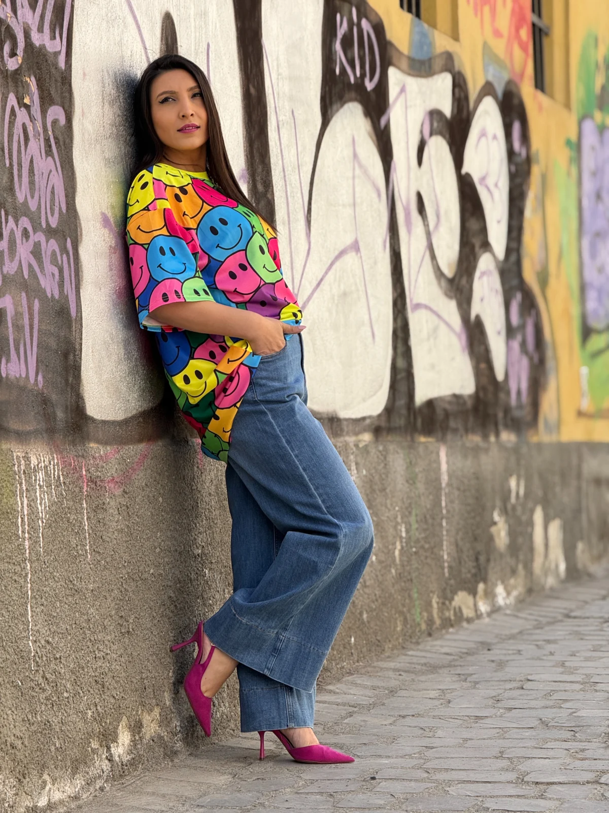 Tricou dama multicolor cu smiley [4]