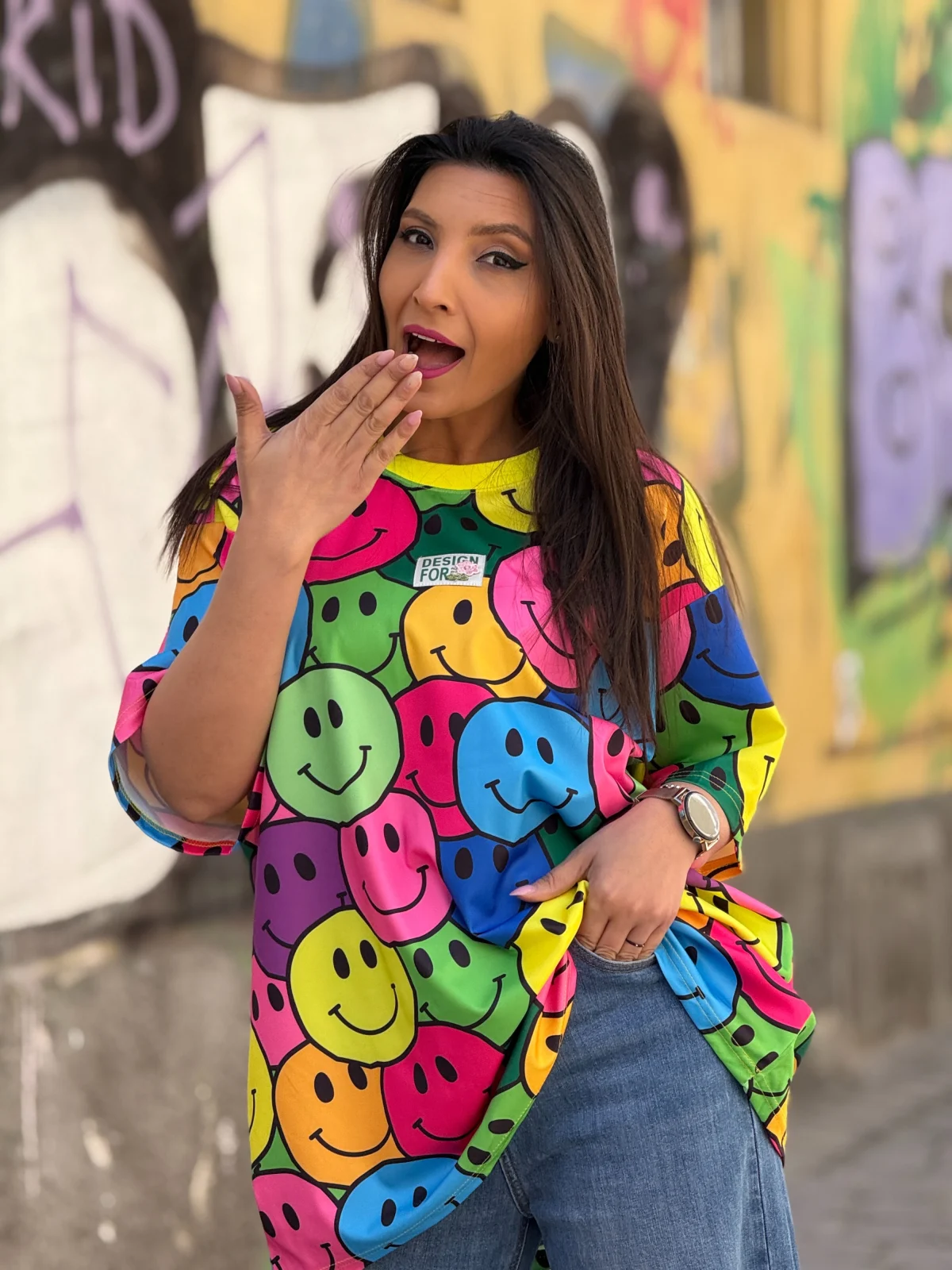 Tricou dama multicolor cu smiley [5]