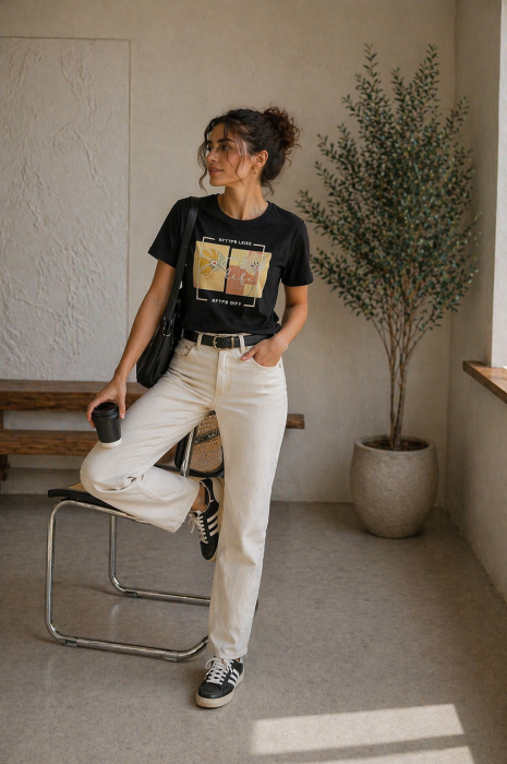 Tricou dama negru cu imprimeu floral galben [2]