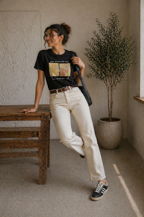 Tricou dama negru cu imprimeu floral galben [4]