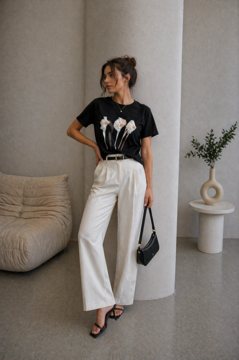 Tricou dama negru cu imprimeu lalele 3D [2]