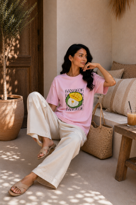 Tricou dama roz cu imprimeu BANGKOK [3]