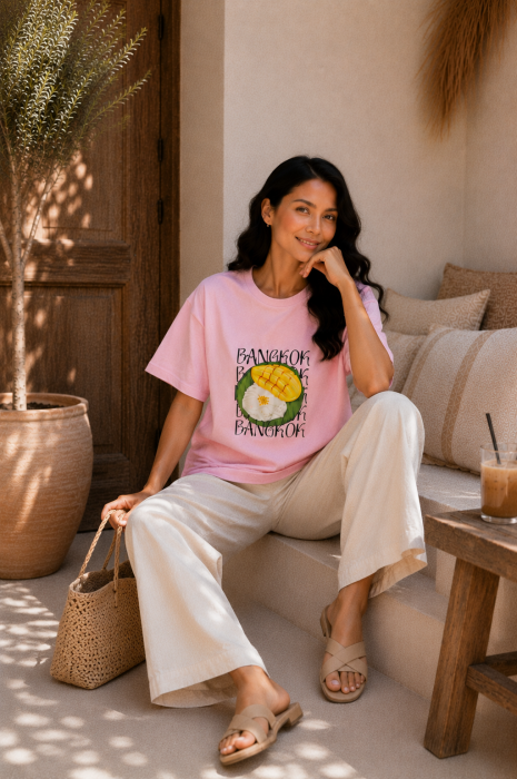 Tricou dama roz cu imprimeu BANGKOK [4]