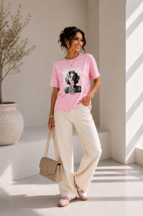 Tricou dama roz cu imprimeu fata cu inghetata roz [2]