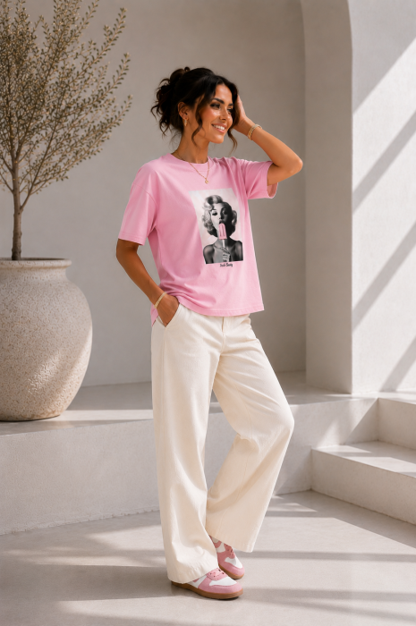 Tricou dama roz cu imprimeu fata cu inghetata roz [3]