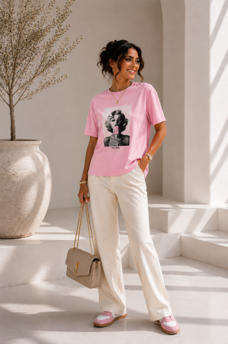 Tricou dama roz cu imprimeu fata cu inghetata roz [4]