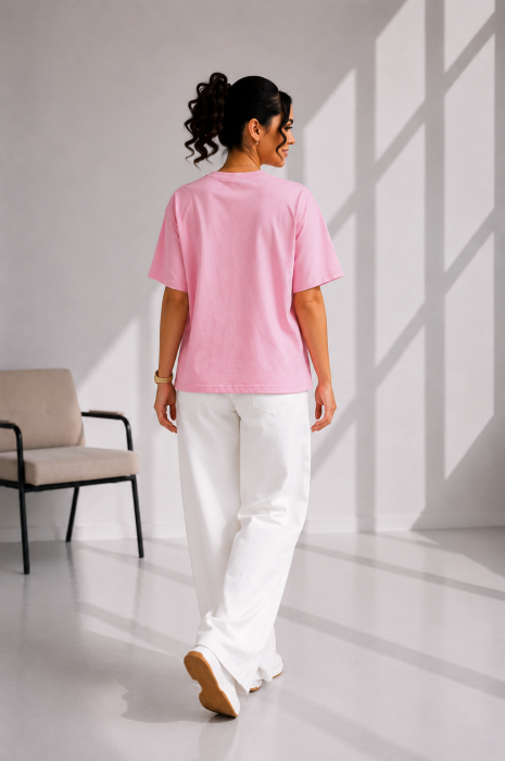 Tricou dama roz cu imprimeu HELLO BEAUTY [4]