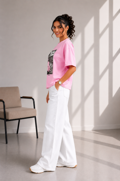 Tricou dama roz cu imprimeu motocicleta roz [3]