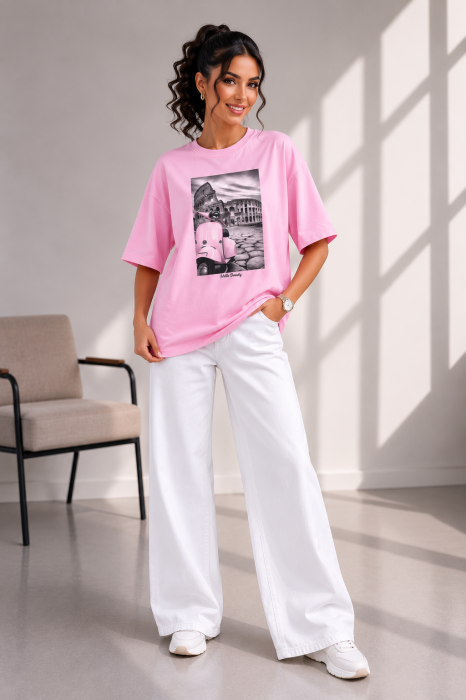 Tricou dama roz cu imprimeu motocicleta roz [2]