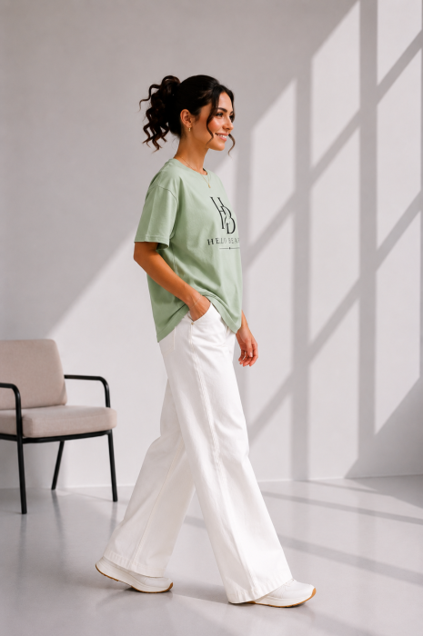Tricou dama verde deschis cu imprimeu HELLO BEAUTY [3]