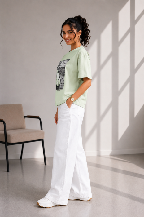 Tricou dama verde deschis imprimeu motocicleta verde [3]