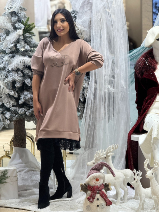 Tunica dama bej cu anchior si imprimeu pietricele [2]