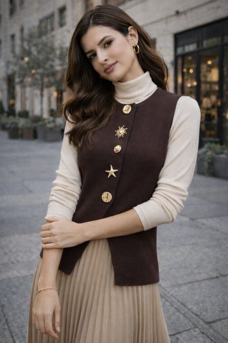 Vesta dama maro cu nasturi decorativi [4]