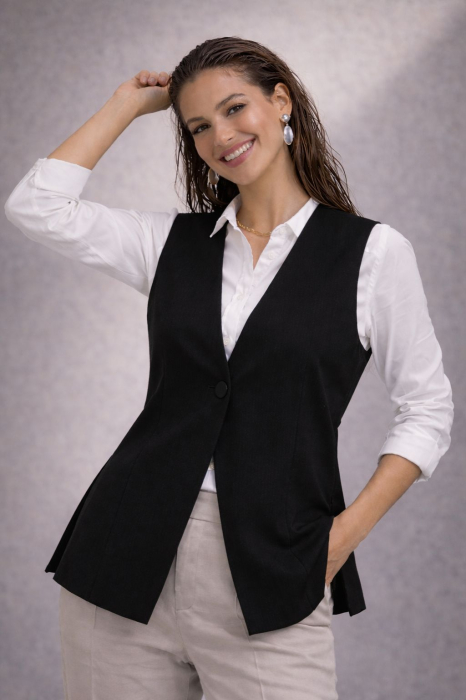 Vesta dama neagra cu inchidere laterala prin nasturi [2]