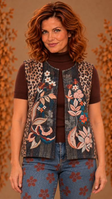 Vesta dama neagra scurta cu impirmeu floral [4]