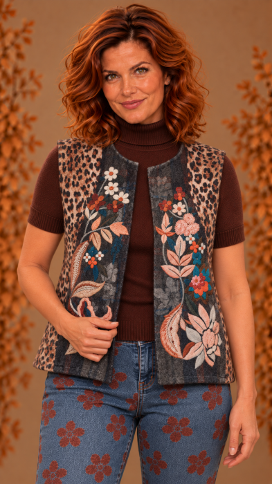 Vesta dama neagra scurta cu impirmeu floral [3]