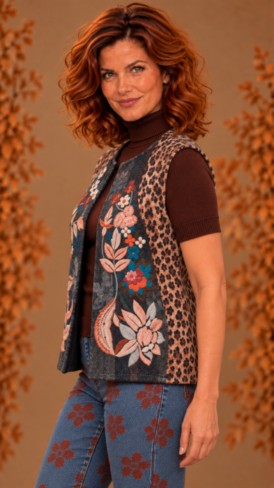 Vesta dama neagra scurta cu impirmeu floral [2]