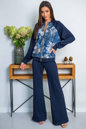 Colectia de TOAMNA - Compleu dama bleumarin cu pantaloni evazati