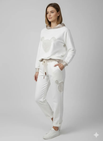 Colectia NOUA - Pantaloni dama albi cu Mickey Mouse