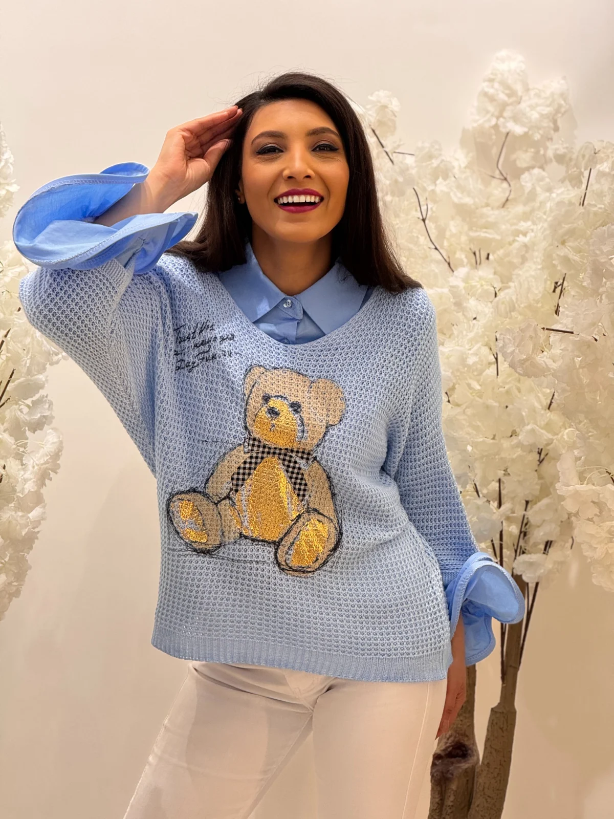 Imbracaminte dama - Haine cu suflet - Bluza albastra cu ursulet