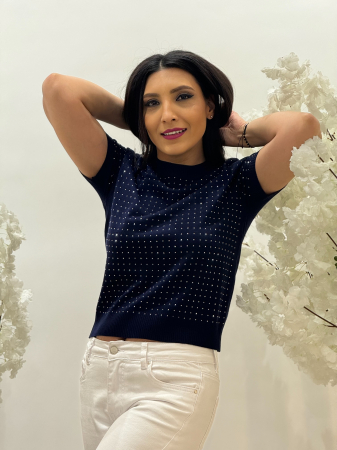 Bluze - Bluza bleumarin cu pietricele aplicate