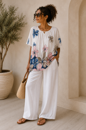 Tricouri si topuri - Bluza dama alba din vascoza cu imprimeu floral si dantela