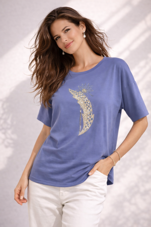 Bluze - Bluza dama albastra cu imprimeu pietricele si nasturi decorativi in spate