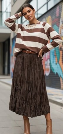 Noutati - Bluza dama bej cu dungi groase maro
