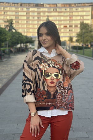 Bluza dama bej cu imprimeu Frida Kahlo [1]