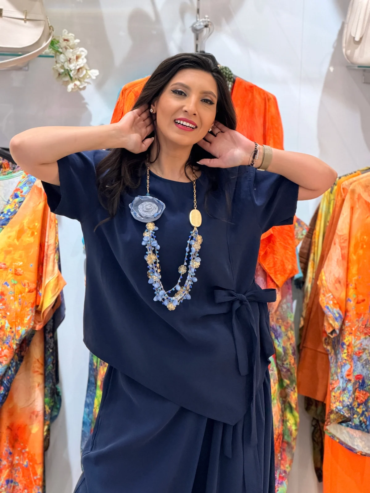 Bluze - Bluza dama bleumarin cu funda in talie