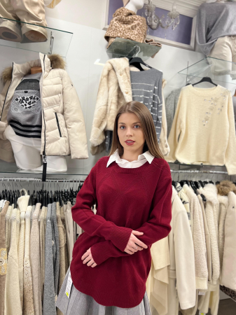 Imbracaminte dama - Haine cu suflet - Bluza dama bordo cu aplicatie de guler