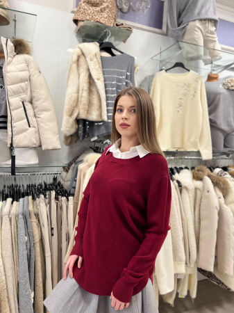 Bluza dama bordo cu aplicatie de guler [1]