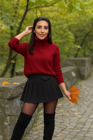 Imbracaminte dama - Haine cu suflet - Bluza dama bordo cu gat inalt