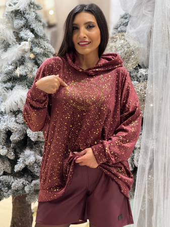 Bluza dama bordo cu imprimeu auriu si pietricele [1]