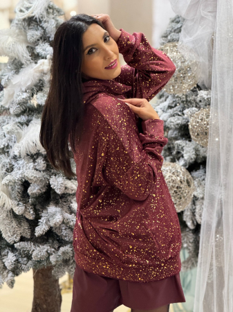 Bluza dama bordo cu imprimeu auriu si pietricele [3]