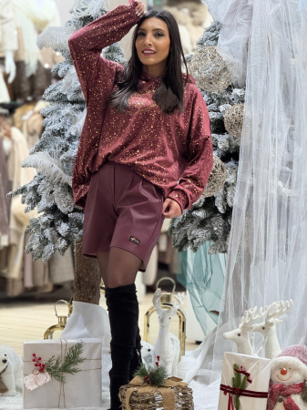 Bluza dama bordo cu imprimeu auriu si pietricele [5]