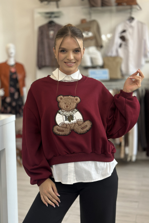 Bluza dama bordo cu imprimeu ursulet [1]