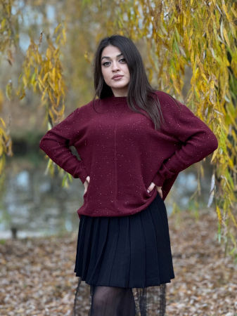 Imbracaminte dama - Haine cu suflet - Bluza dama bordo cu sclipici si gat rotund