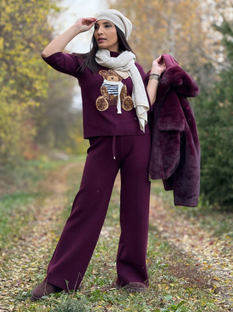 Bluze - Bluza dama bordo cu ursulet cu fular si caciula