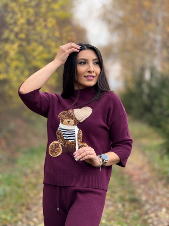 Bluza dama bordo cu ursulet cu fular si caciula [2]