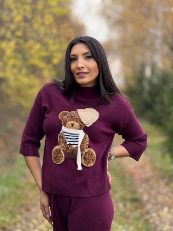 Bluza dama bordo cu ursulet cu fular si caciula [1]