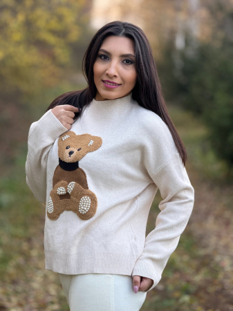 Bluza dama crem cu ursulet si perlute [2]