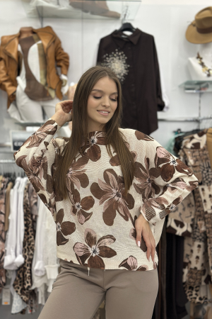 Bluza dama cu maneci tip fluture cu imprimeu floral maro [1]