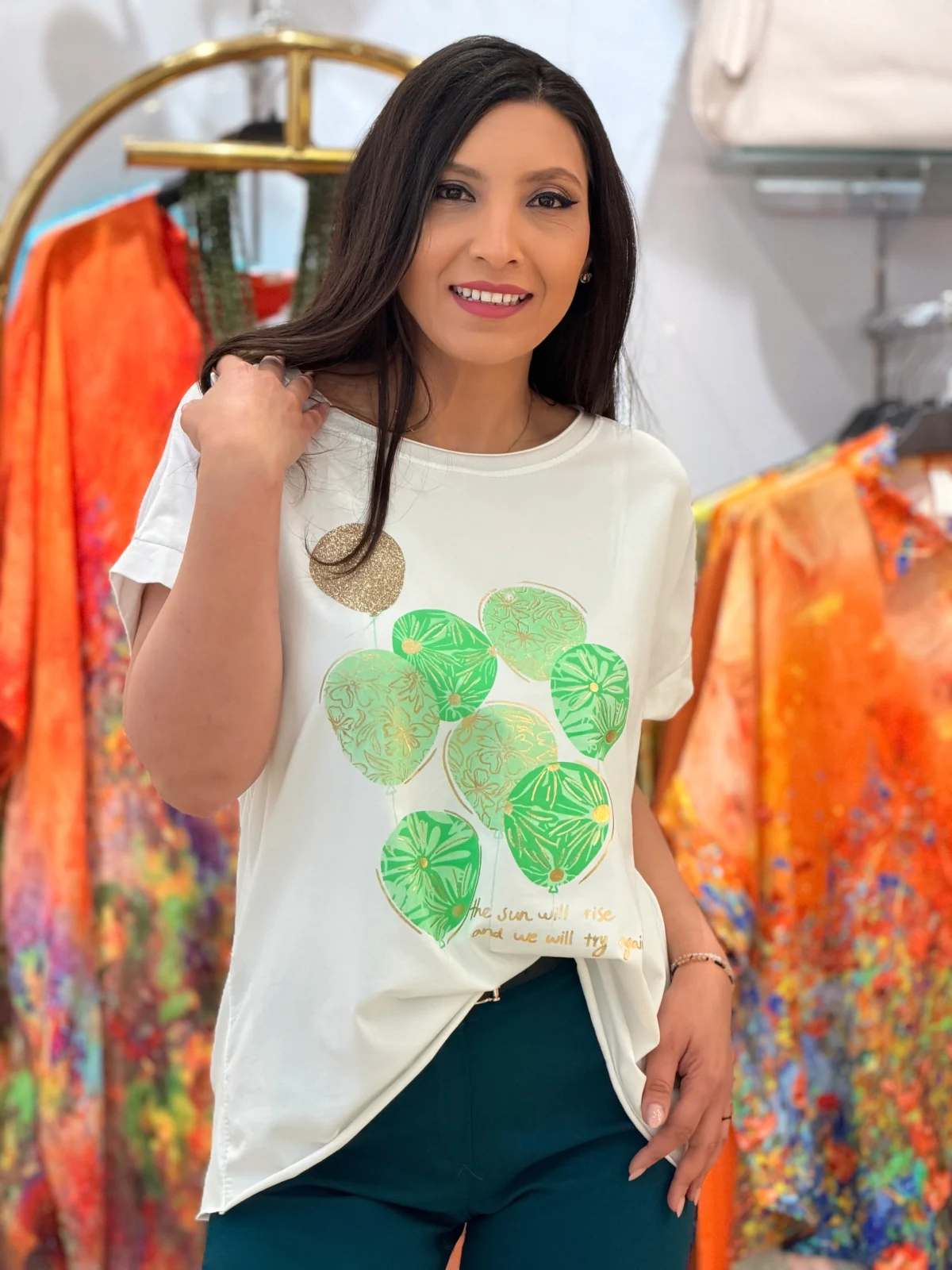 Colectia NOUA - Bluza dama din bumbac cu imprimeu baloane verzi