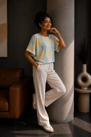 Bluze - Bluza dama din vascoza cu imprimeu geometric galben