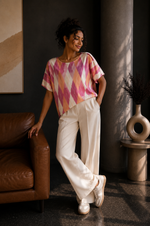 Bluze - Bluza dama din vascoza cu imprimeu geometric roz