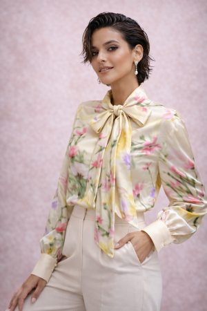 Camasi - Bluza dama eleganta cu funda decorativa si imprimeu pastel