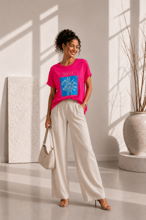 Tricouri si topuri - Bluza dama fuxia cu imprimeu SILENCE