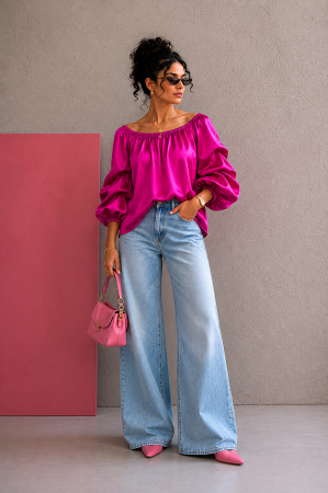 Colectia NOUA - Bluza dama fuxia cu maneci bufante