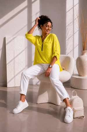 Bluze - Bluza dama galben din vascoza cu buline albe